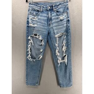 American Eagle Jeans Womens 6 SHORT Mom Jean High Waist Stretch Ripped Destroyed
